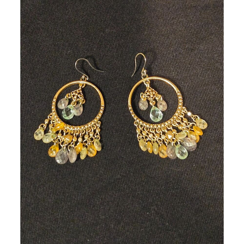 Vintage Gold Tone Detailed Multicolor Beaded Dangle Earrings